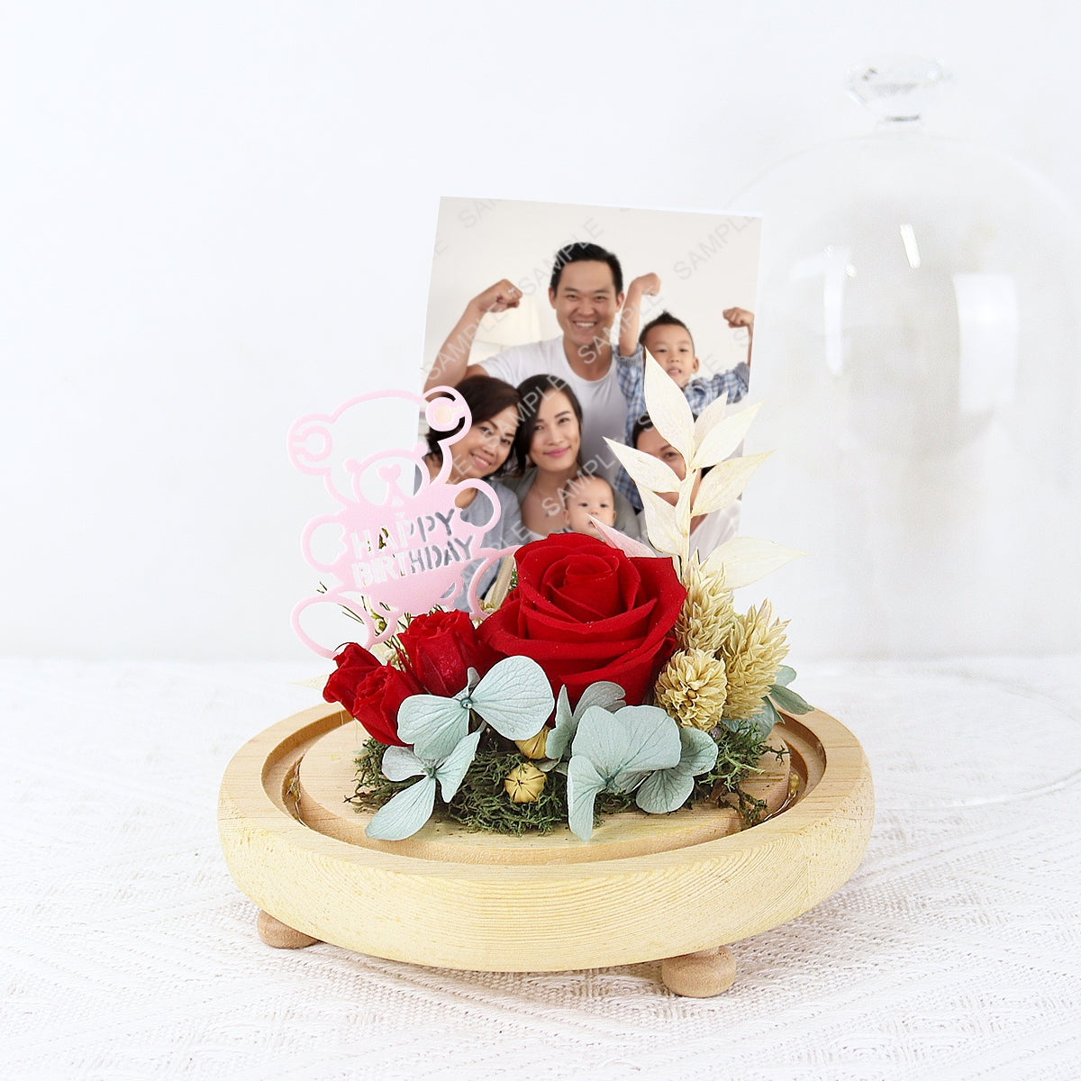 PR2313 Birthday Splendor (Preserved Flowers with Personalised Photo and LED Lights)