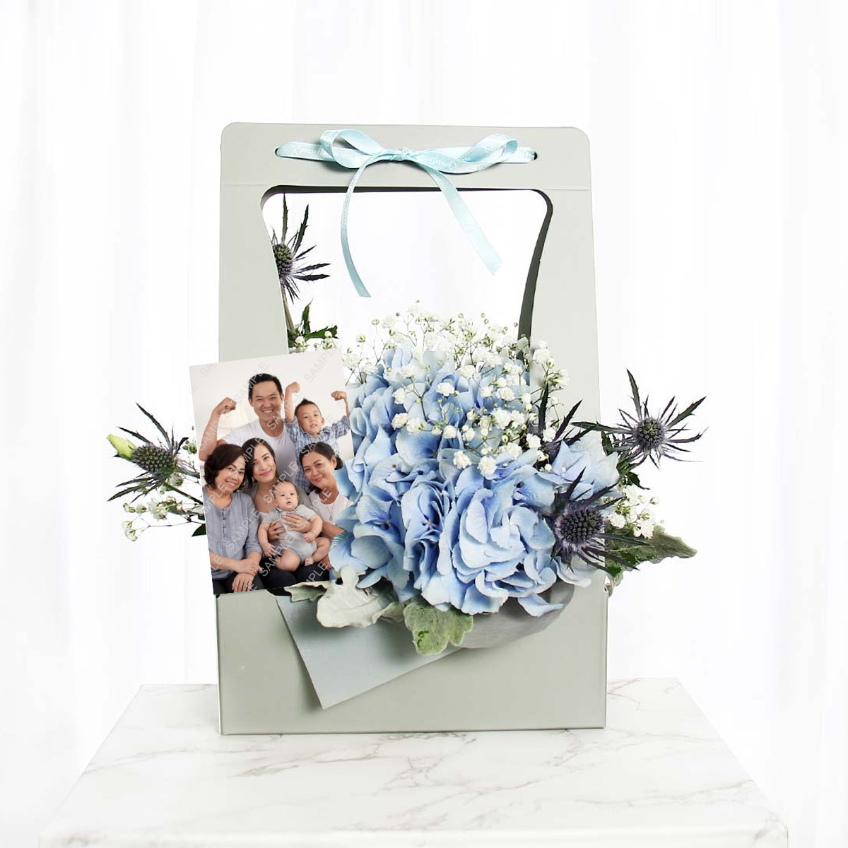 ABU2104 Delight In Breeze (Blue Hydrangea with Magnetic Personalised Photo)