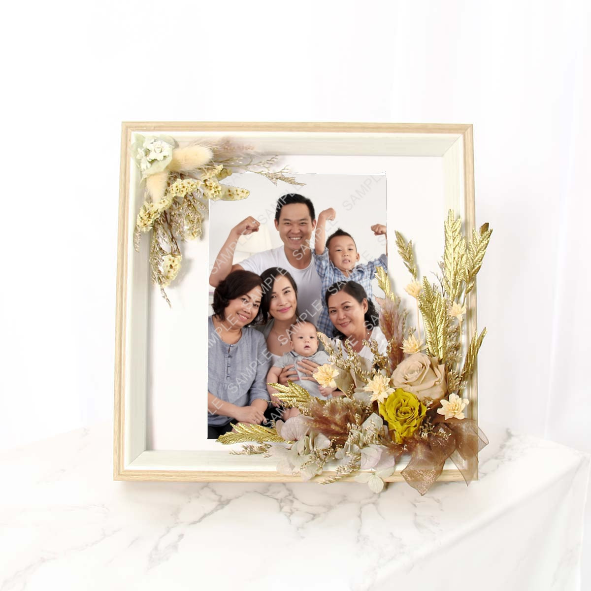 PR2125 Flaunting Olive (Preserved flowers photo frame with personalised photo)